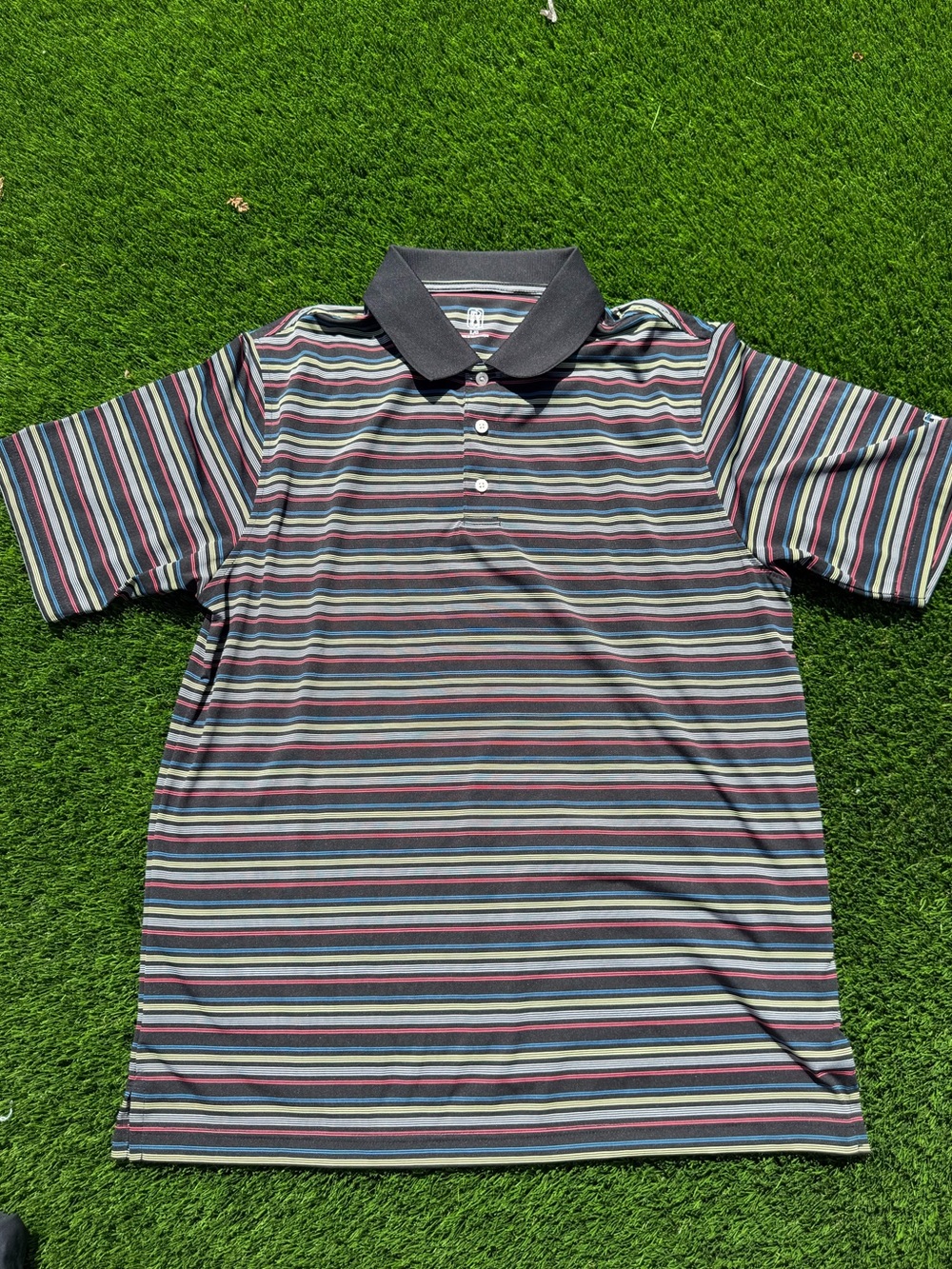 PGA Tour Multicolor Striped Polo with Black Collar